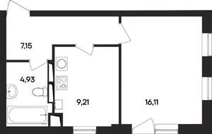1-к квартира, строящийся дом, 35м2, 1/4 этаж