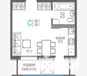 Студия квартира, вторичка, 32м2, 9/9 этаж