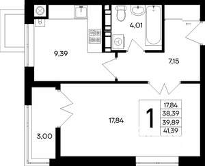 1-к квартира, строящийся дом, 44м2, 2/9 этаж