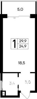 1-к квартира, строящийся дом, 30м2, 4/12 этаж