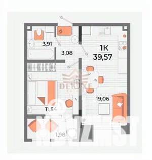 1-к квартира, вторичка, 40м2, 3/8 этаж