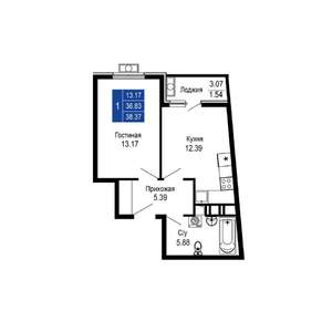 1-к квартира, вторичка, 38м2, 11/14 этаж
