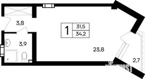 1-к квартира, строящийся дом, 34м2, 2/8 этаж