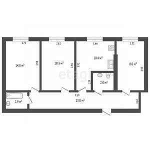 3-к квартира, вторичка, 61м2, 3/3 этаж