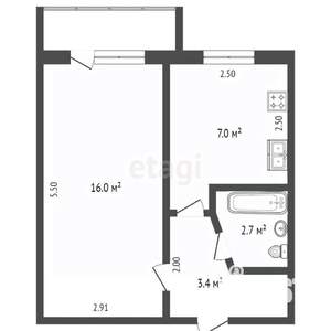 1-к квартира, вторичка, 30м2, 5/5 этаж