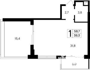 1-к квартира, строящийся дом, 59м2, 10/12 этаж