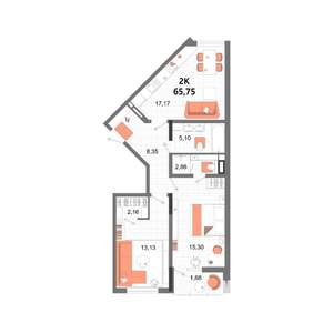 2-к квартира, строящийся дом, 66м2, 5/13 этаж