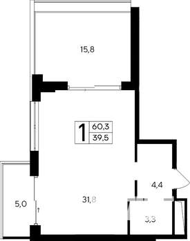 1-к квартира, строящийся дом, 60м2, 11/12 этаж