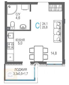 Студия квартира, вторичка, 27м2, 5/9 этаж