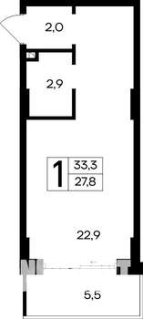 1-к квартира, строящийся дом, 33м2, 2/12 этаж