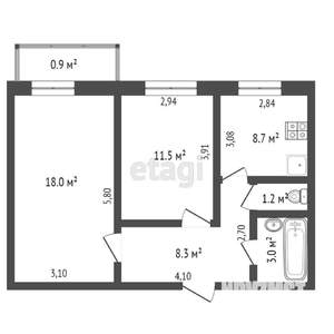 2-к квартира, вторичка, 50м2, 5/5 этаж