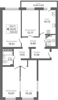 4-к квартира, строящийся дом, 100м2, 8/8 этаж