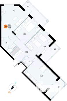 3-к квартира, строящийся дом, 95м2, 5/7 этаж