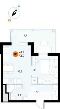 1-к квартира, строящийся дом, 44м2, 4/7 этаж