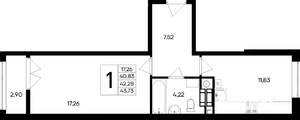 1-к квартира, строящийся дом, 44м2, 2/9 этаж