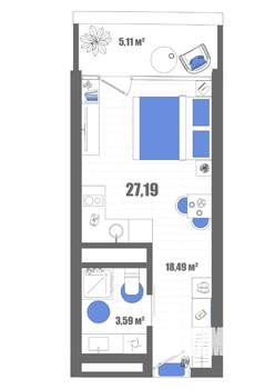 Студия квартира, строящийся дом, 27м2, 14/22 этаж