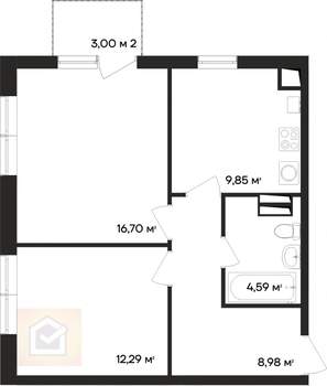 2-к квартира, вторичка, 55м2, 2/4 этаж