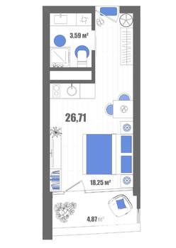 Студия квартира, строящийся дом, 27м2, 18/22 этаж