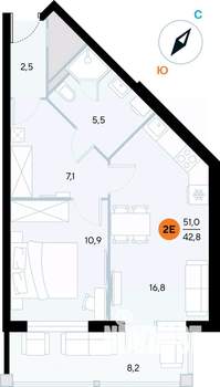 1-к квартира, строящийся дом, 51м2, 4/7 этаж