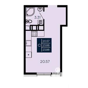 Студия квартира, вторичка, 24м2, 2/14 этаж