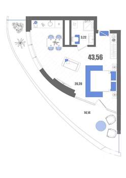 Студия квартира, строящийся дом, 44м2, 3/22 этаж