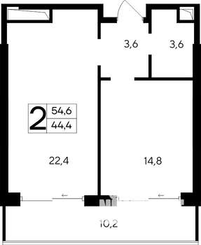 2-к квартира, строящийся дом, 55м2, 8/12 этаж