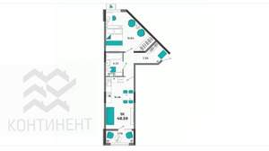 1-к квартира, вторичка, 49м2, 8/13 этаж