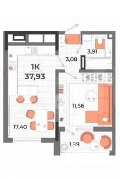 1-к квартира, вторичка, 38м2, 7/18 этаж