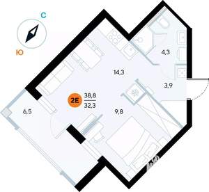 1-к квартира, строящийся дом, 38м2, 4/7 этаж