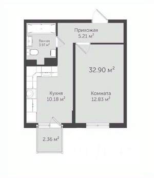 1-к квартира, вторичка, 32м2, 5/6 этаж