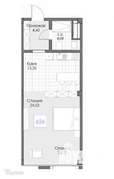 1-к квартира, вторичка, 46м2, 6/16 этаж
