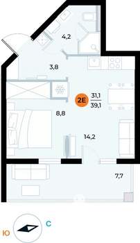 1-к квартира, вторичка, 39м2, 4/6 этаж