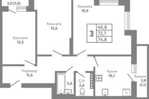 3-к квартира, вторичка, 75м2, 1/8 этаж