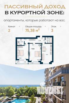 2-к квартира, строящийся дом, 74м2, 7/8 этаж