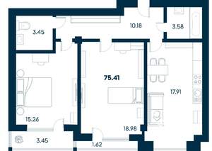 3-к квартира, строящийся дом, 75м2, 2/8 этаж