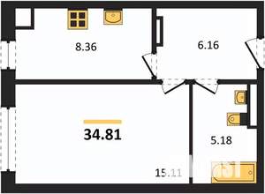 1-к квартира, вторичка, 35м2, 1/4 этаж