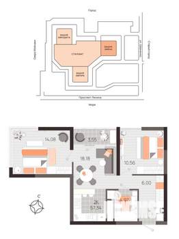 2-к квартира, вторичка, 57м2, 4/21 этаж