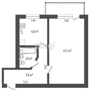 1-к квартира, вторичка, 30м2, 5/5 этаж
