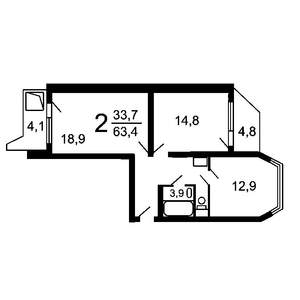 2-к квартира, вторичка, 53м2, 3/10 этаж