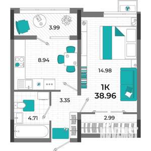 1-к квартира, вторичка, 39м2, 4/13 этаж