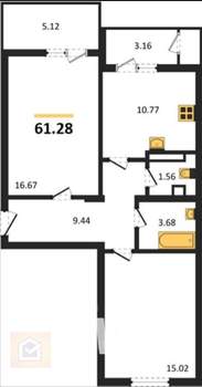 2-к квартира, вторичка, 61м2, 1/8 этаж