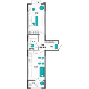 1-к квартира, вторичка, 47м2, 5/13 этаж