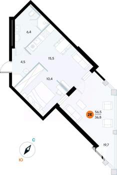 1-к квартира, строящийся дом, 56м2, 2/7 этаж