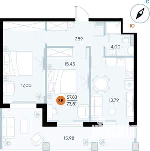 2-к квартира, строящийся дом, 74м2, 7/7 этаж