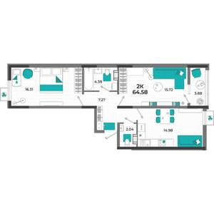 2-к квартира, вторичка, 65м2, 3/13 этаж