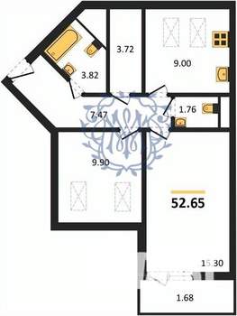 2-к квартира, вторичка, 53м2, 6/13 этаж