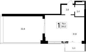 1-к квартира, строящийся дом, 76м2, 11/12 этаж