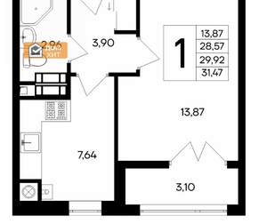 1-к квартира, вторичка, 31м2, 8/9 этаж