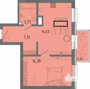 1-к квартира, вторичка, 43м2, 3/16 этаж