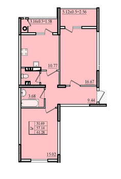 2-к квартира, вторичка, 61м2, 1/8 этаж
